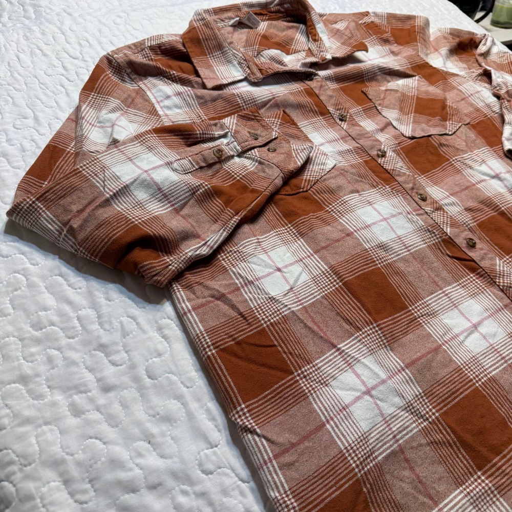 Women 2X Button Down PLUS Shirt RUST Plaid RUSTIC GORPCORE AUTUMN EARTHY CABIN